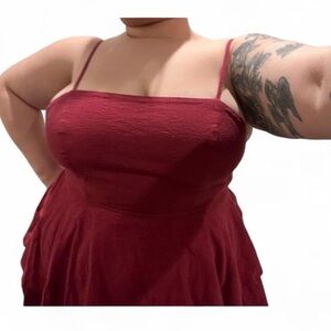 Halara Plus Size 3x Adjustable Tie Back Tiered Ruffle Mini Linen-Feel Dress